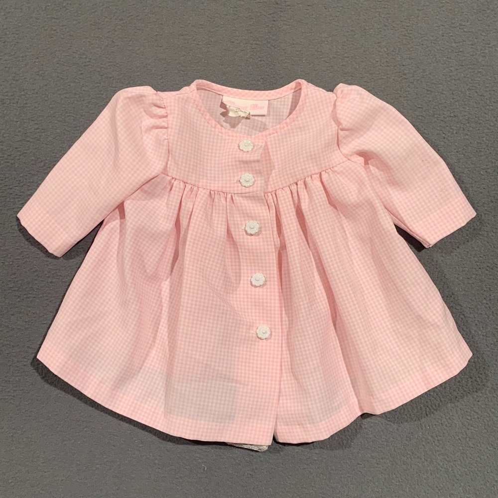 Bonnie Baby Pink Gingham Check Long Sleeve Baby Coat Jacket 3-6M R08818